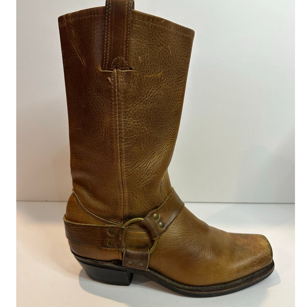Frye 12R Heritage Harness Boots Women's Size 9 Brown Leather Square Toe - Picture 2 of 10
